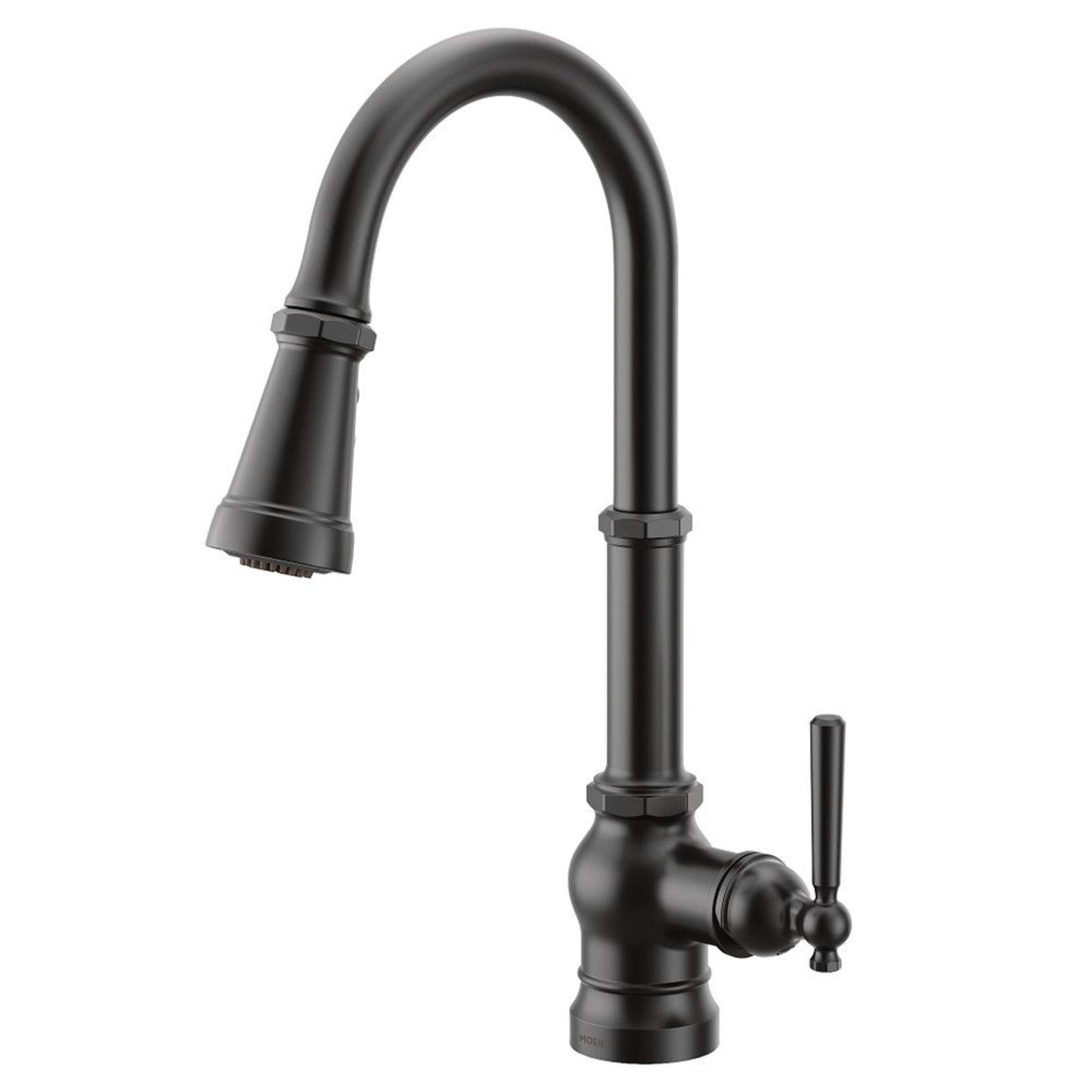 Moen® Paterson Single Handle High Arc Pull Down Kitchen Faucet with Power Boost, Matte Black Front_Angled_Left