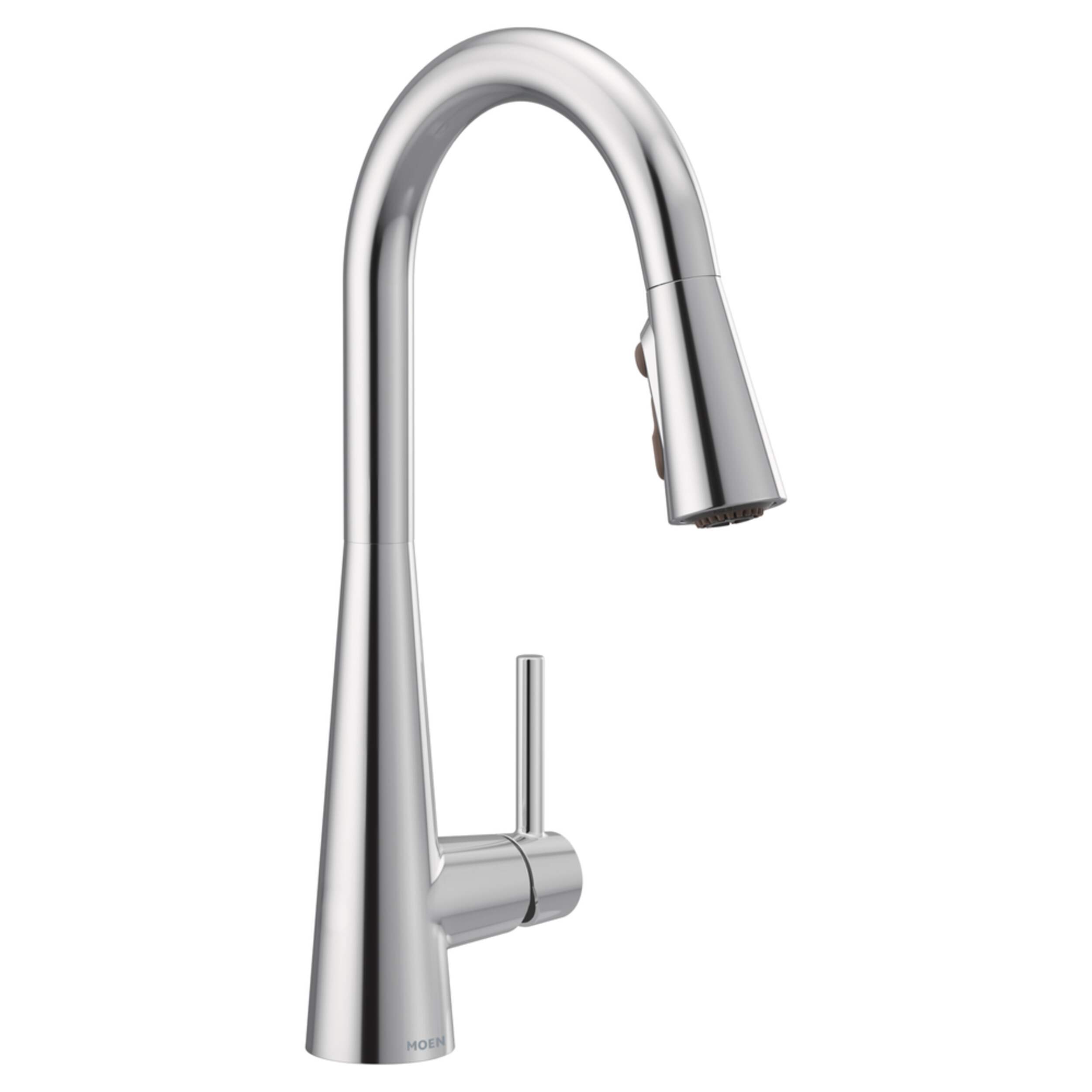 Moen® Sleek Single Handle High Arc Pull Down Sprayer Kitchen Faucet with Power Boost, Chrome Front_Angled_Right