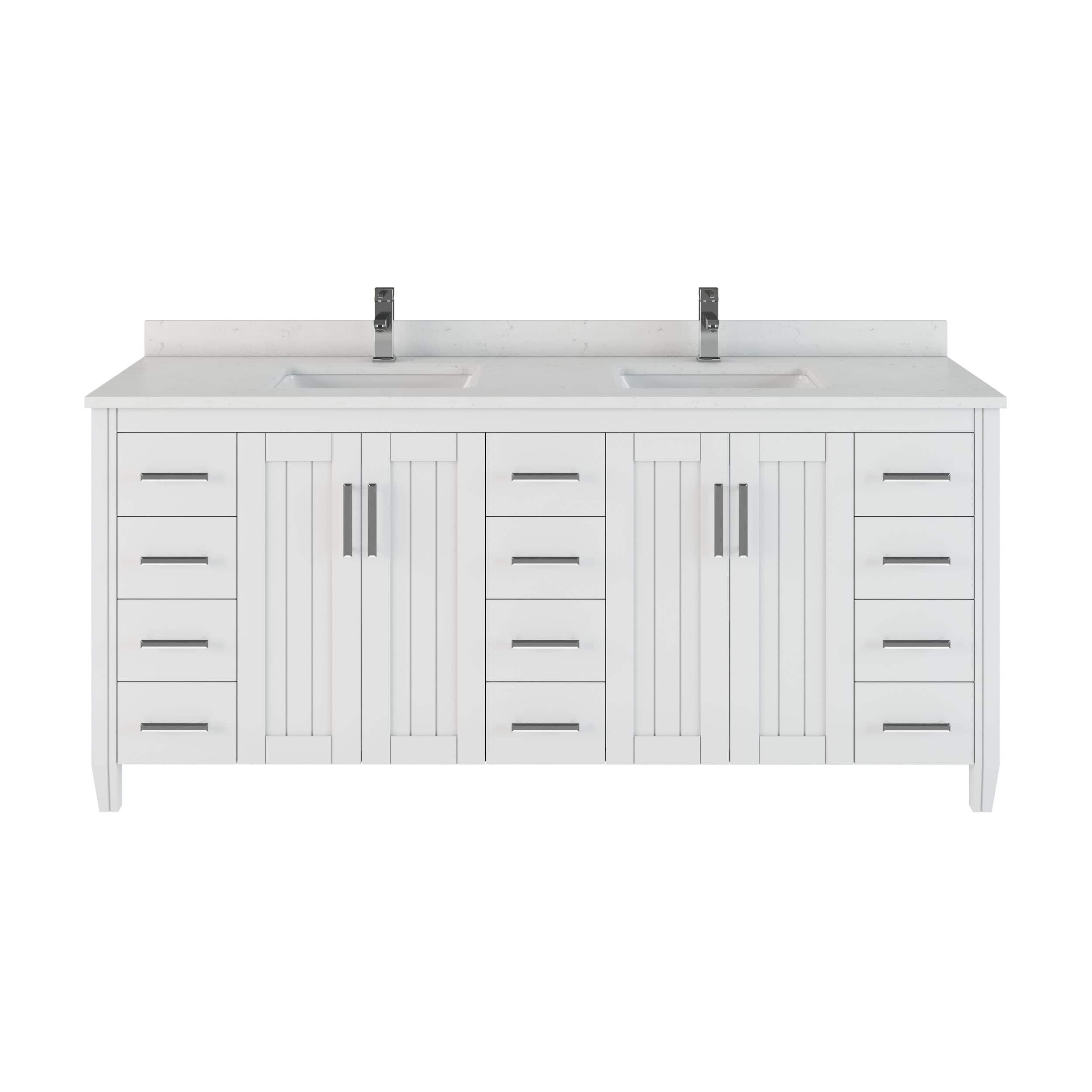 Urban Bathe Jake Undermount Double Sink Stone Top Bathroom Vanity with  Drawer & Cabinet Organizer, White, 75-in