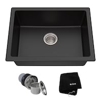 Kraus Quarza Top/Undermount Granite Single Bowl Kitchen Sink, Black Onyx, 24x18x9-in Composite_or_Mixed
