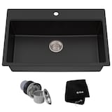 Kraus Quarza Top/Undermount Granite Single Bowl Kitchen Sink, Black Onyx, 31x20x9-in Composite_or_Mixed