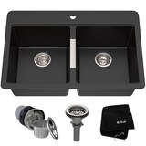 Kraus Quarza Undermount Granite Double Bowl Kitchen Sink, Black Onyx, 33x22x10-in Composite_or_Mixed
