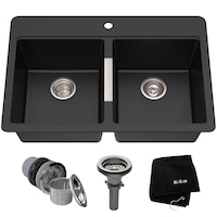 Kraus Quarza Undermount Granite Double Bowl Kitchen Sink, Black Onyx, 33x22x10-in Composite_or_Mixed
