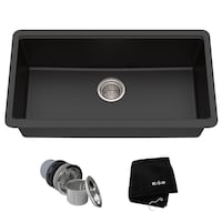 Kraus Quarza Undermount Granite Single Bowl Kitchen Sink, Black Onyx, 31x17x9-in
