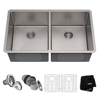 Évier de cuisine double 50/50 Kraus Standard PRO, sous comptoir, 33 x 19 x 10 po, acier inoxydable Composite_or_Mixed