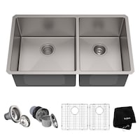 Évier de cuisine double 60/40 Kraus Standard PRO, sous comptoir, 33 x 19 x 10 po, acier inoxydable Composite_or_Mixed