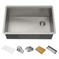 Évier de cuisine simple sous comptoir Kraus Kore avec accessoires, 27 x 19 x 11 po, acier inoxydable Composite_or_Mixed