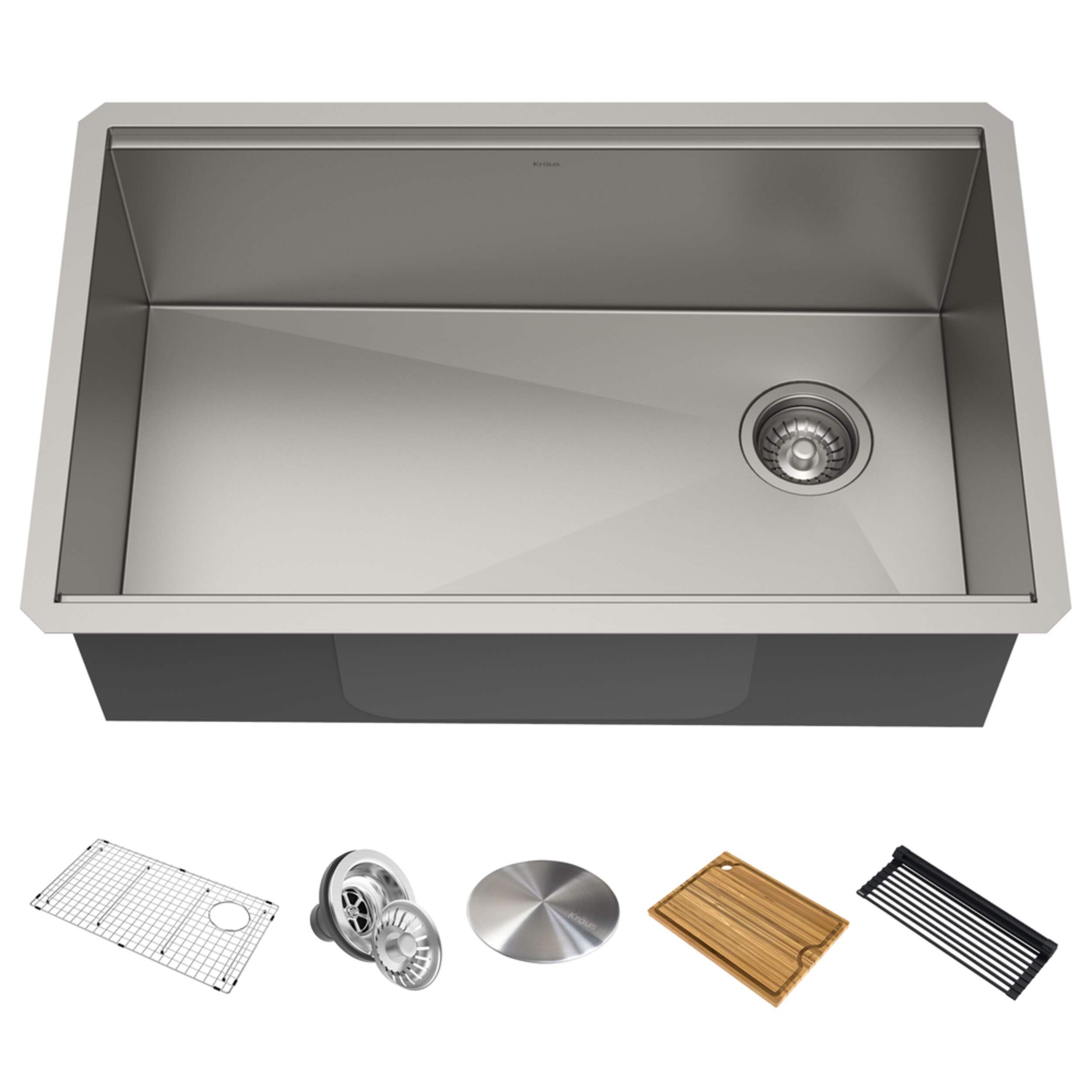 Kraus Kore™ Undermount Stainless Steel Single Bowl Kitchen Sink with Add-Ons, 30x19x11-in Composite_or_Mixed