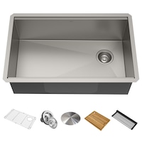 Évier de cuisine simple sous comptoir Kraus Kore avec accessoires, 32 x 19 x 11 po, acier inoxydable Composite_or_Mixed