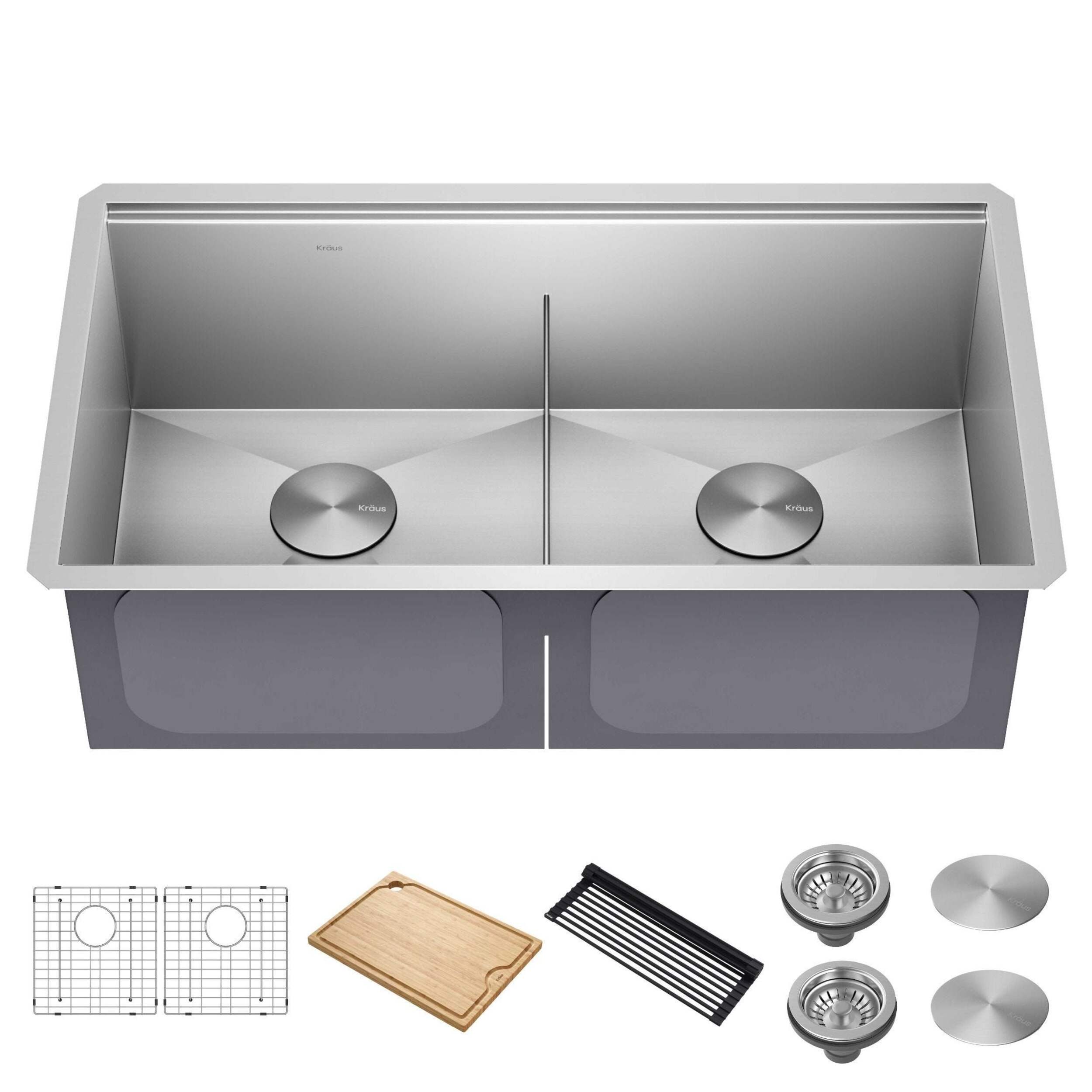 Évier de cuisine simple sous comptoir Kraus Kore avec accessoires, 33 x 19 x 11&nbsp;po, acier inoxydable Composite_or_Mixed