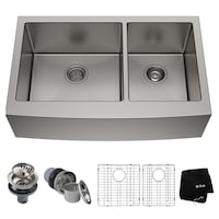Évier de cuisine double à tablier Kraus Standard PRO, en acier inoxydable, de type ferme, 33 x 21 x 10 po Composite_or_Mixed