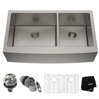 Évier de cuisine double à tablier Kraus Standard PRO, en acier inoxydable, de type ferme, 36 x 21 x 10 po Composite_or_Mixed