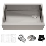 Évier de cuisine simple à tablier Kraus Kore avec accessoires, de type ferme, 33 x 21 x 10 po, acier inoxydable Composite_or_Mixed