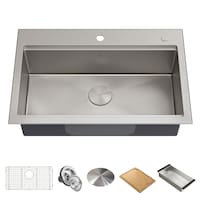 Évier de cuisine simple Kraus Kore avec accessoires, sur/sous comptoir, 32 x 21 x 9 po, acier inoxydable Composite_or_Mixed