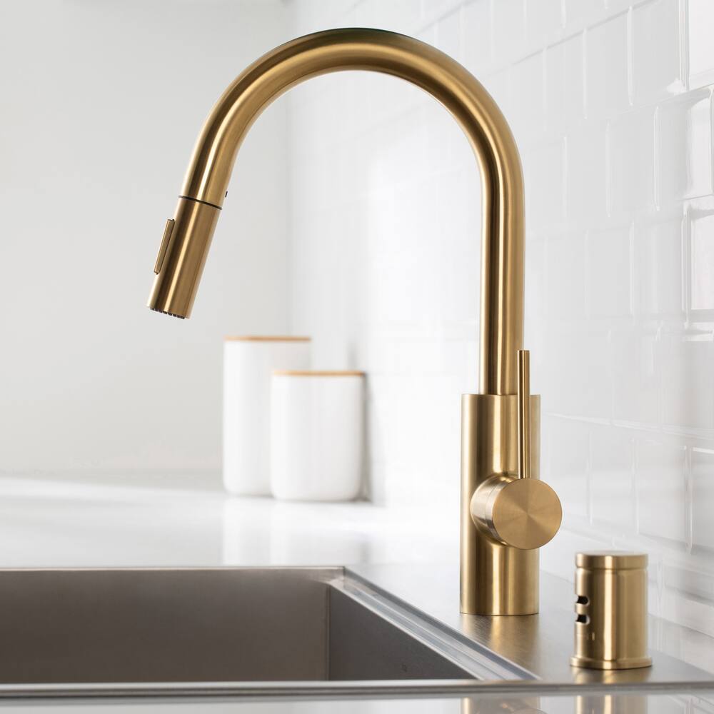 Kraus Oletto Single Handle High Arc Pull Down Kitchen Faucet Brushed Brass Canadian Tire