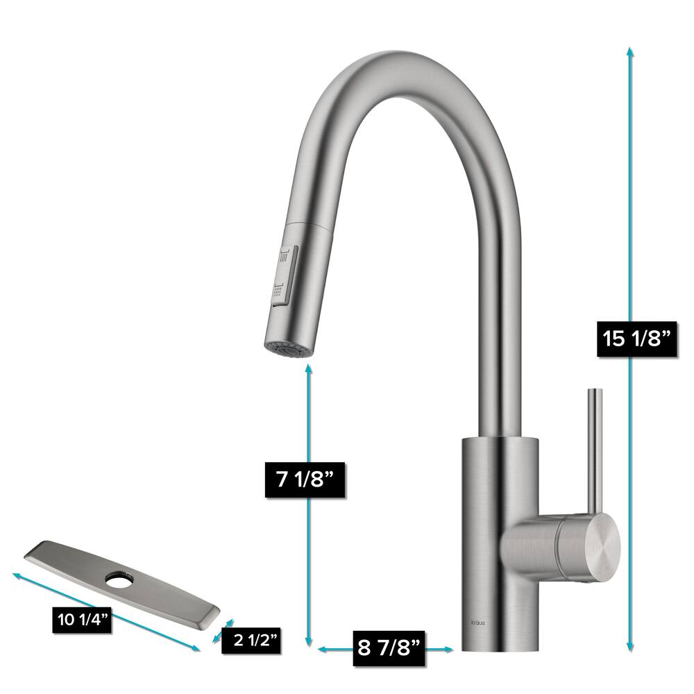 Kraus Oletto Single Handle High Arc Pull Down Kitchen Faucet, Stainless ...