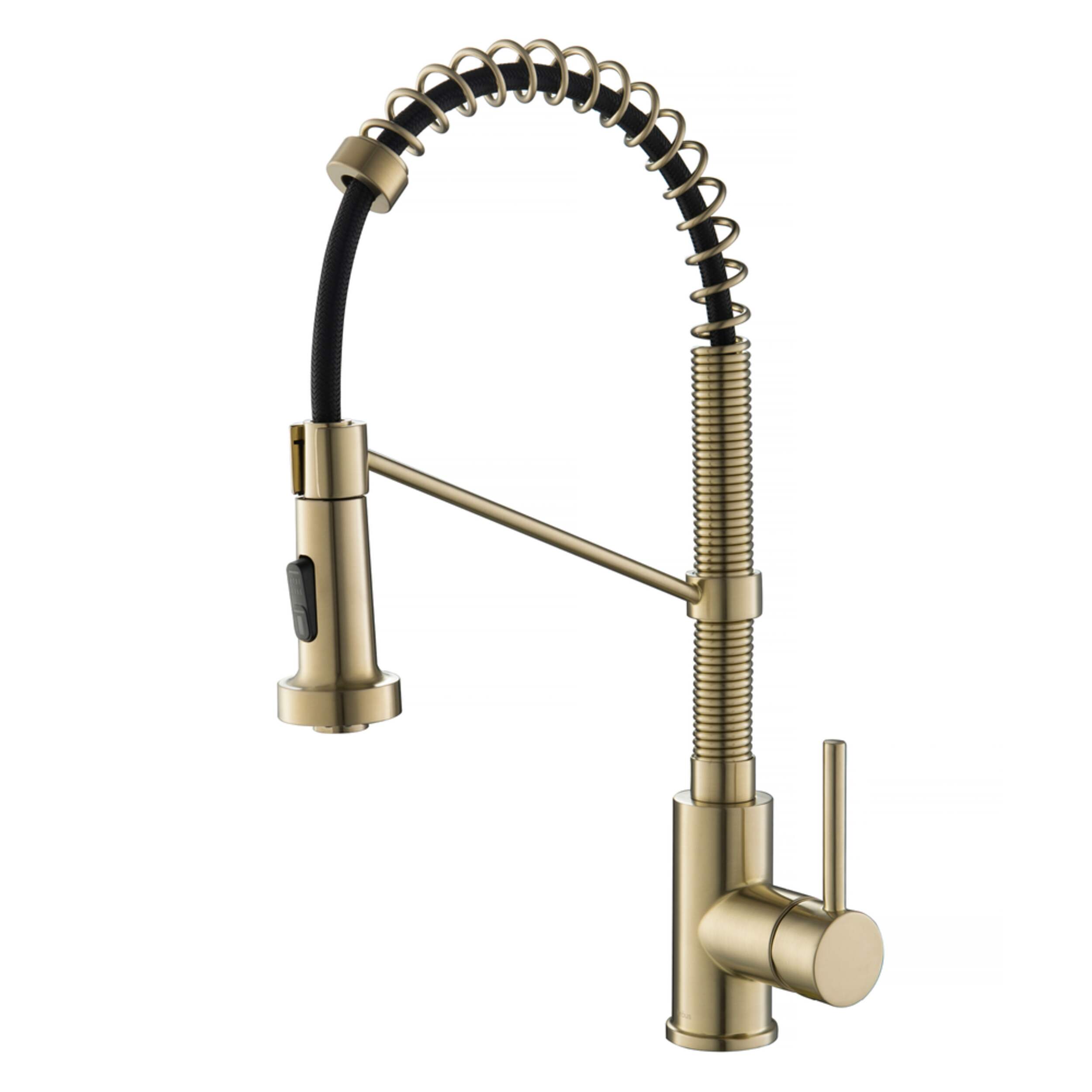 Kraus Bolden™ Single Handle High Arc Commercial Pull Down Kitchen Faucet, Brushed Gold Front_Three_Fourths_Angled_Left