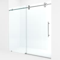 VIGO Elan Frameless Adjustable Sliding Shower Door with Clear Glass, Stainless Steel, 72x74-in Front_Angled_Left