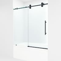 VIGO Elan Frameless Adjustable Sliding Bathtub Door with Clear Glass, Matte Black, 60x66-in Front_Angled_Left