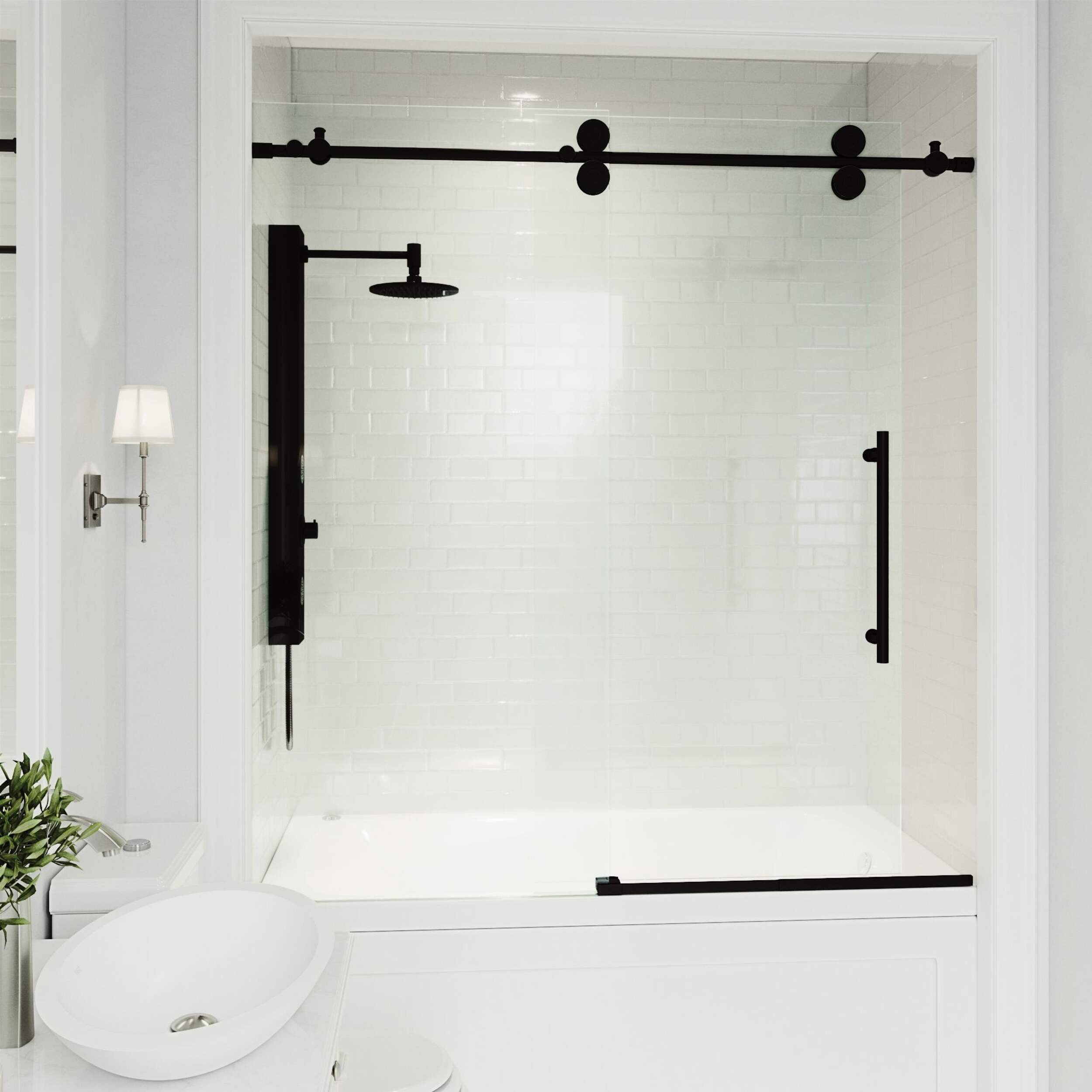 VIGO Elan Frameless Adjustable Sliding Bathtub Door with Clear Glass, Matte Black, 60x66-in Side_Right