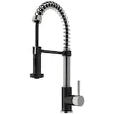 VIGO Edison Single Handle Pull Down Kitchen Faucet, Stainless Steel/Matte Black Front_Three_Fourths_Angled_Left