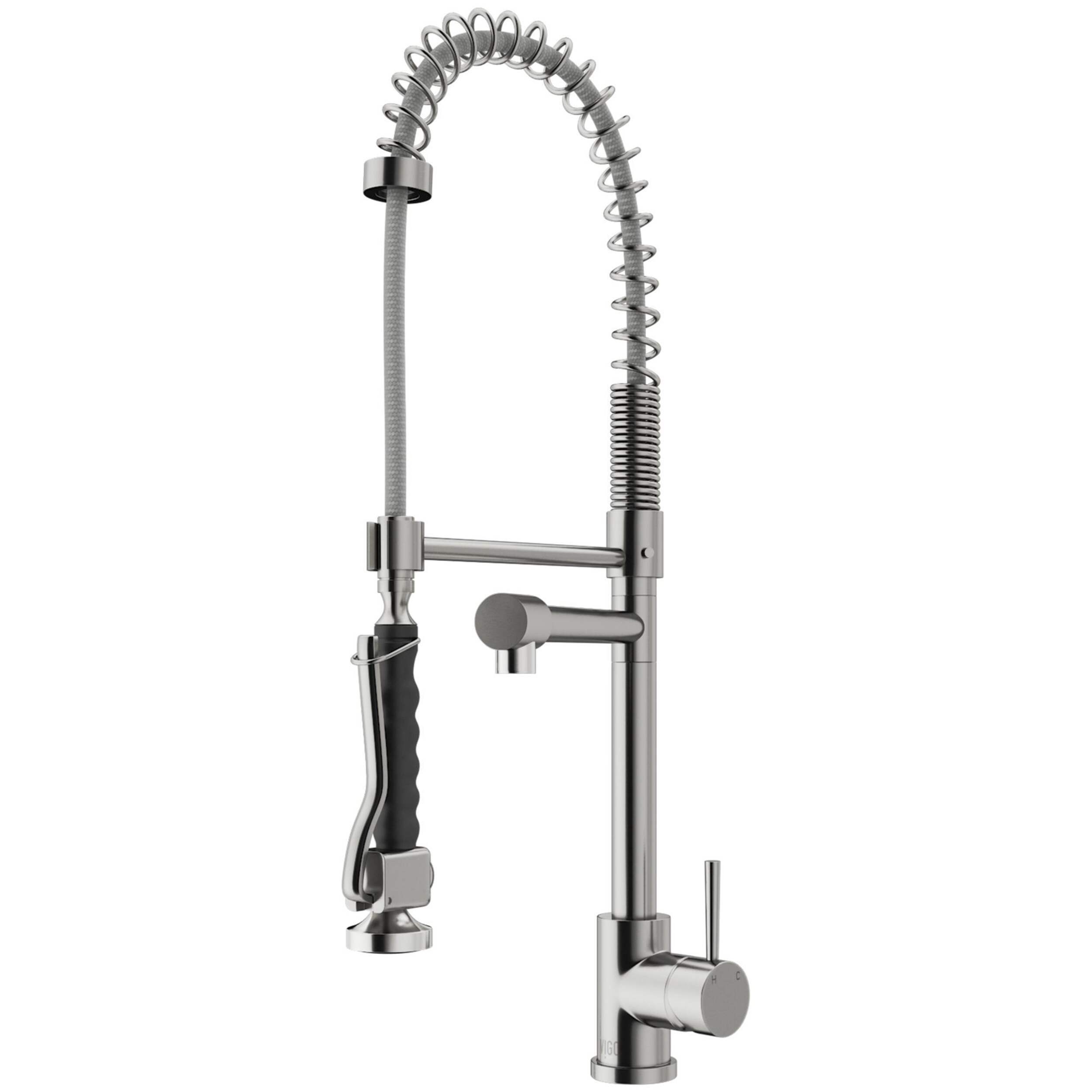 VIGO Zurich Single Handle Pull Down Spray Kitchen Faucet, Stainless Steel Front_Angled_Left