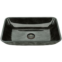 VIGO Glass Rectangular Vessel Bathroom Sink/Basin, Grey Onyx