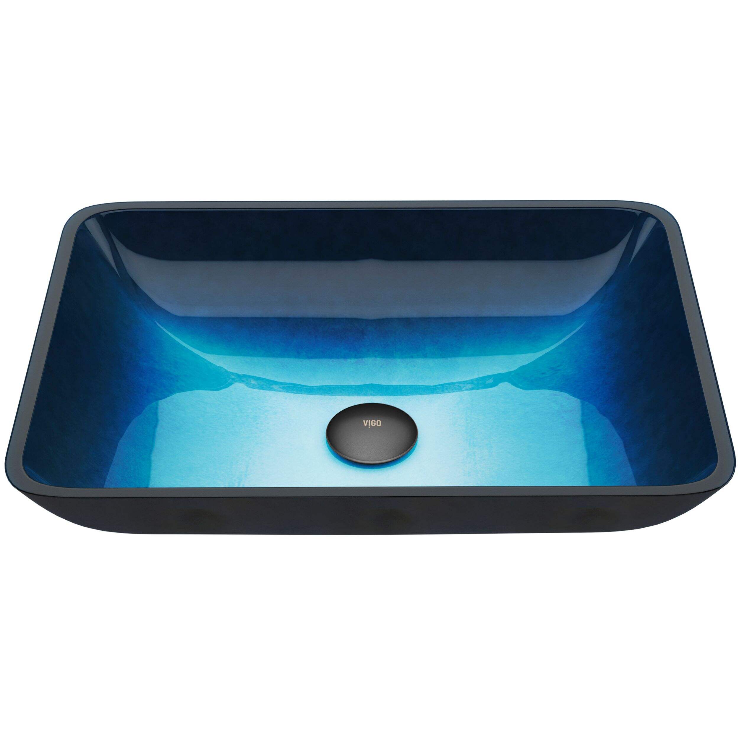 VIGO Glass Rectangular Vessel Bathroom Sink/Basin, Turquoise Front_Elevated