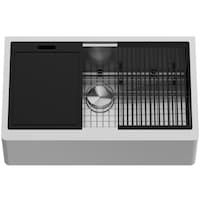 Évier de cuisine simple à tablier Vigo Oxford, en acier inoxydable, de type ferme, 21 x 33 x 10 po Overhead_Plunge