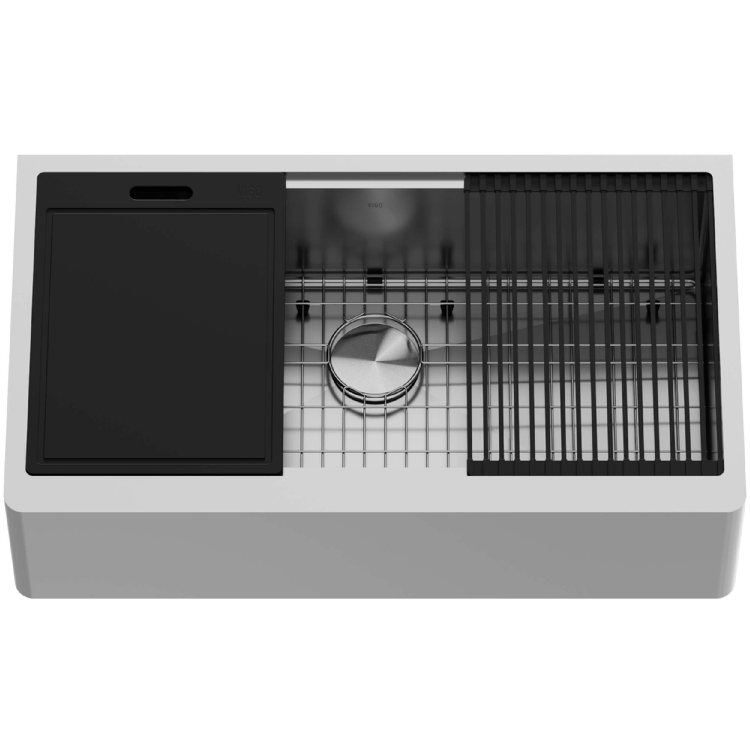 Évier simple VIGO Oxford, acier inoxydable, 36 po Overhead_Plunge