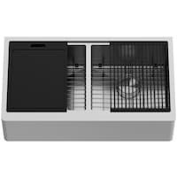 Évier de cuisine double à tablier Vigo Oxford, en acier inoxydable, de type ferme, 21 x 36 x 10 po Overhead_Plunge