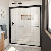 DreamLine Duet Plus Semi-Frameless Bypass Sliding Shower Door, 56-in to 60-in, Matte Black