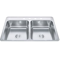 Creemore Drop-In Double 4-Hole Stainless Steel Sink, 33x22-in Overhead_Plunge