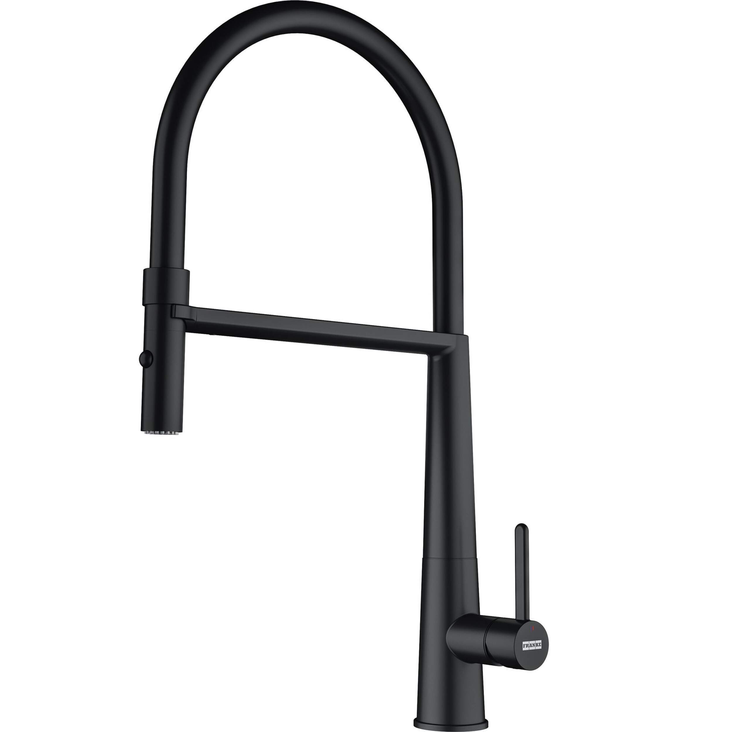 Franke Single Handle Icon Semi-Pro Faucet, Matte Black Front_Angled_Left