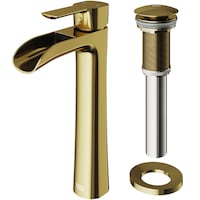 VIGO Niko Single Handle Vessel Sink Bathroom Faucet with Pop-Up Drain, Matte Brushed Gold Front_Three_Fourths_Angled_Left