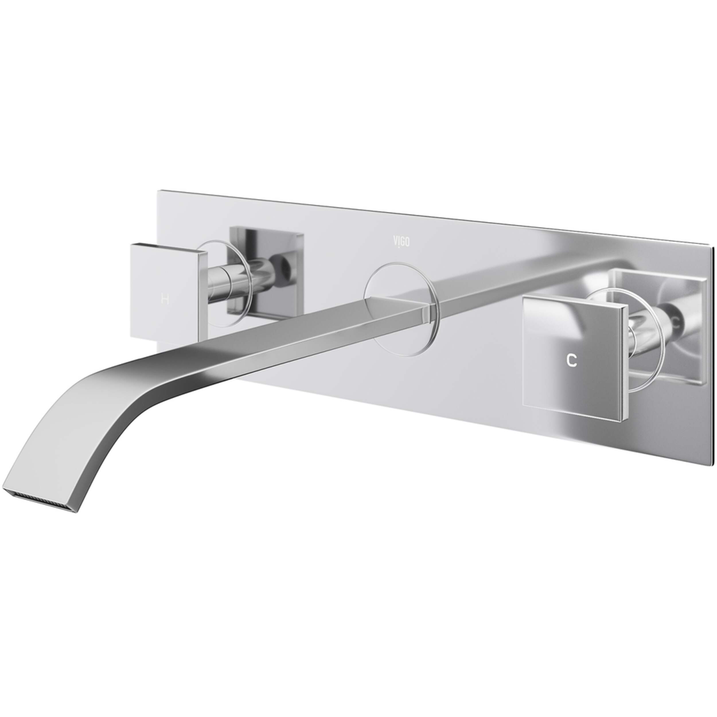 VIGO Titus Wall Mount Dual Handle Bathroom Sink Faucet, Eco-Friendly 1.2 GPM Flow Rate, Chrome Front_Three_Fourths_Angled_Left