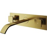 VIGO Titus Wall Mount Dual Handle Bathroom Sink Faucet, Eco-Friendly 1.2 GPM Flow Rate, Matte Brushed Gold Front_Angled_Left