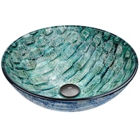 VIGO Round Glass Vessel Bathroom Sink/Basin with Scratch-Resistant Surface, Oceania