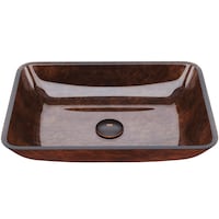 VIGO Rectangular Glass Vessel Bathroom Sink/Basin with Deep Bowl, Russet