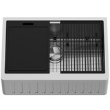 VIGO Oxford 1-Bowl Stainless Steel Apron Front Farmhouse Kitchen Sink with Accessories, 30-in Overhead_Plunge