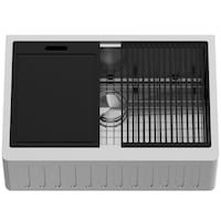 Évier de cuisine simple à tablier VIGO Oxford en acier inoxydable, de type ferme, avec accessoires, 30 po Overhead_Plunge