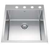 Kindred Brookmore Drop in Single Bowl 4-Hole Kitchen Sink, 19.9-in x 20.9-in x 9-in, Stainless Steel Overhead_Plunge