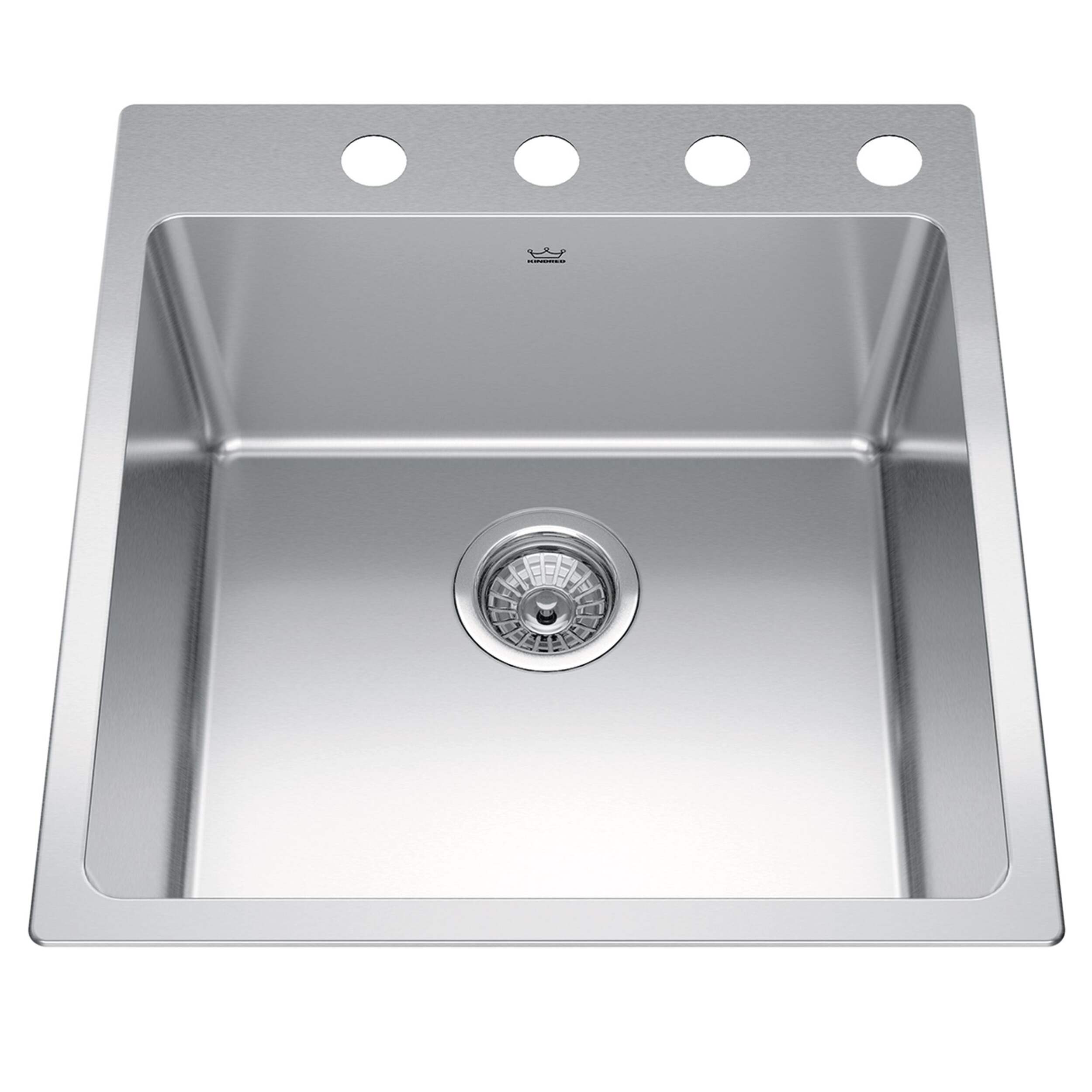 Kindred Brookmore Drop in Single Bowl 4-Hole Kitchen Sink, 19.9-in x 20.9-in x 9-in, Stainless Steel Overhead_Plunge