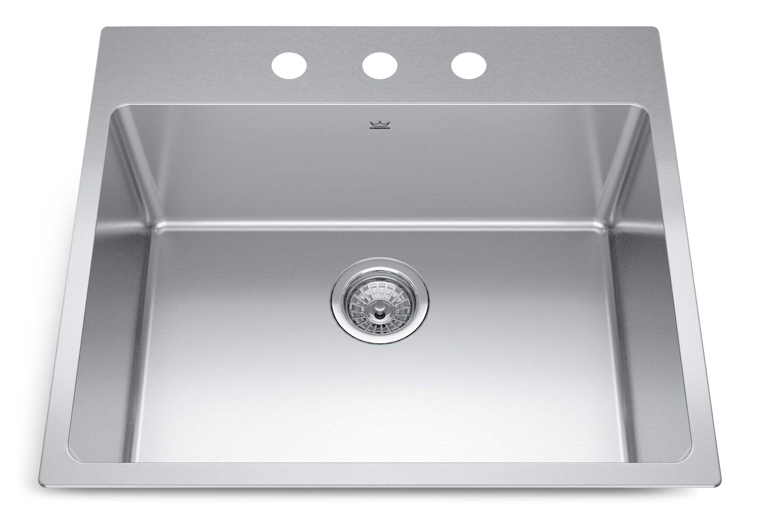 Kindred Brookmore Drop in Single Bowl 3-Hole Kitchen Sink, 25-in x 22-in x 9-in, Stainless Steel Overhead_Plunge