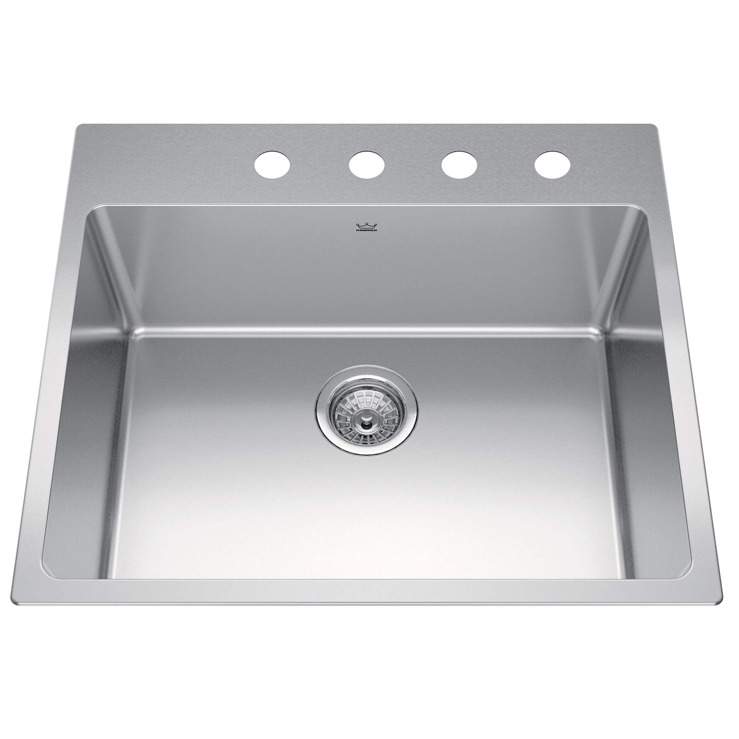 Kindred Brookmore Drop in Single Bowl 4-Hole Kitchen Sink, 25-in x 22-in x 9-in, Stainless Steel Overhead_Plunge