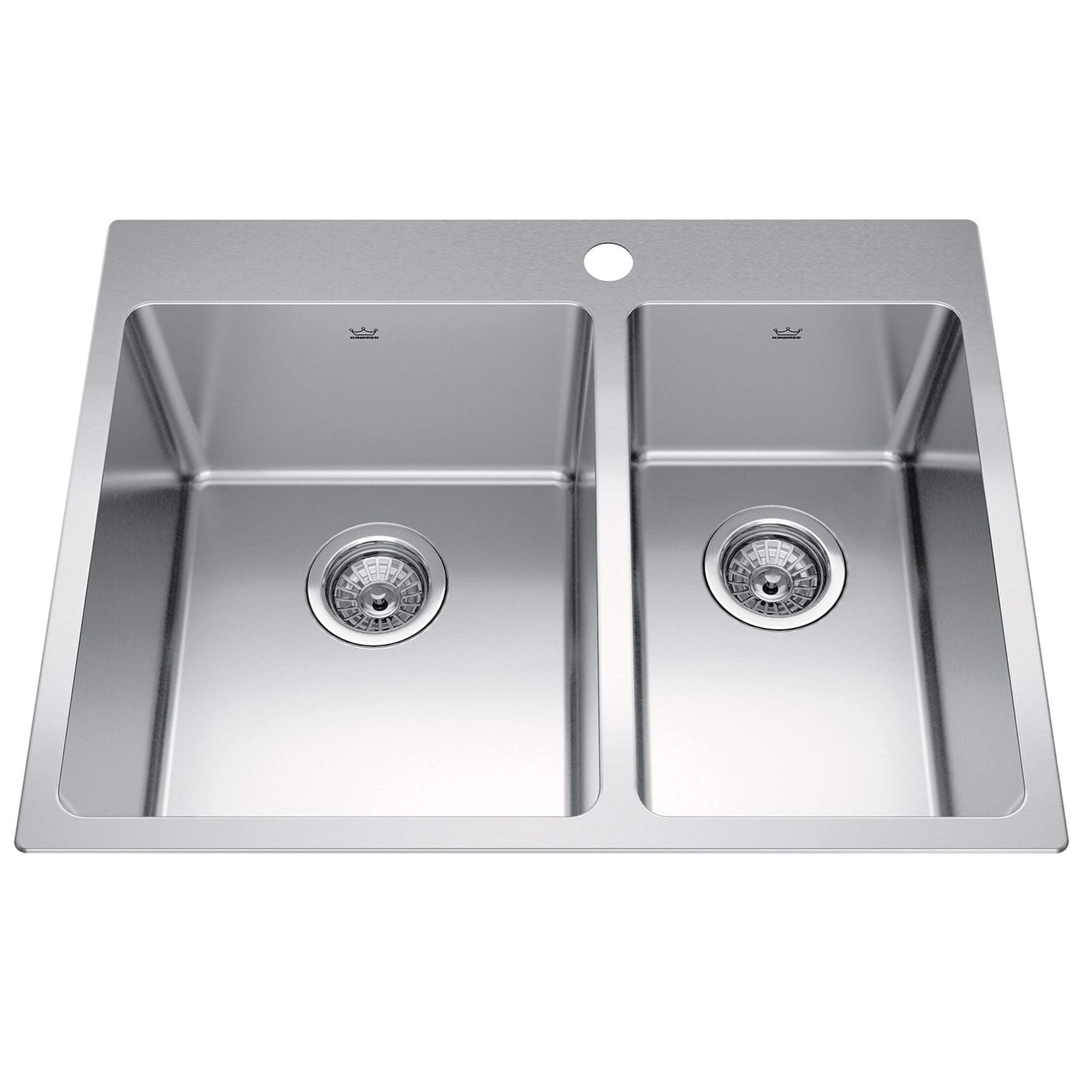 Kindred Brookmore Drop in Double Bowl 1-Hole Kitchen Sink, 26.9-in x 20.9-in x 9-in,, Stainless Steel Overhead_Plunge