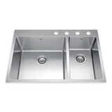 Kindred Brookmore Drop in Combination Bowl 4-Hole Kitchen Sink, 30.8-in x 20.9-in x 9-in, Stainless Steel Overhead_Plunge