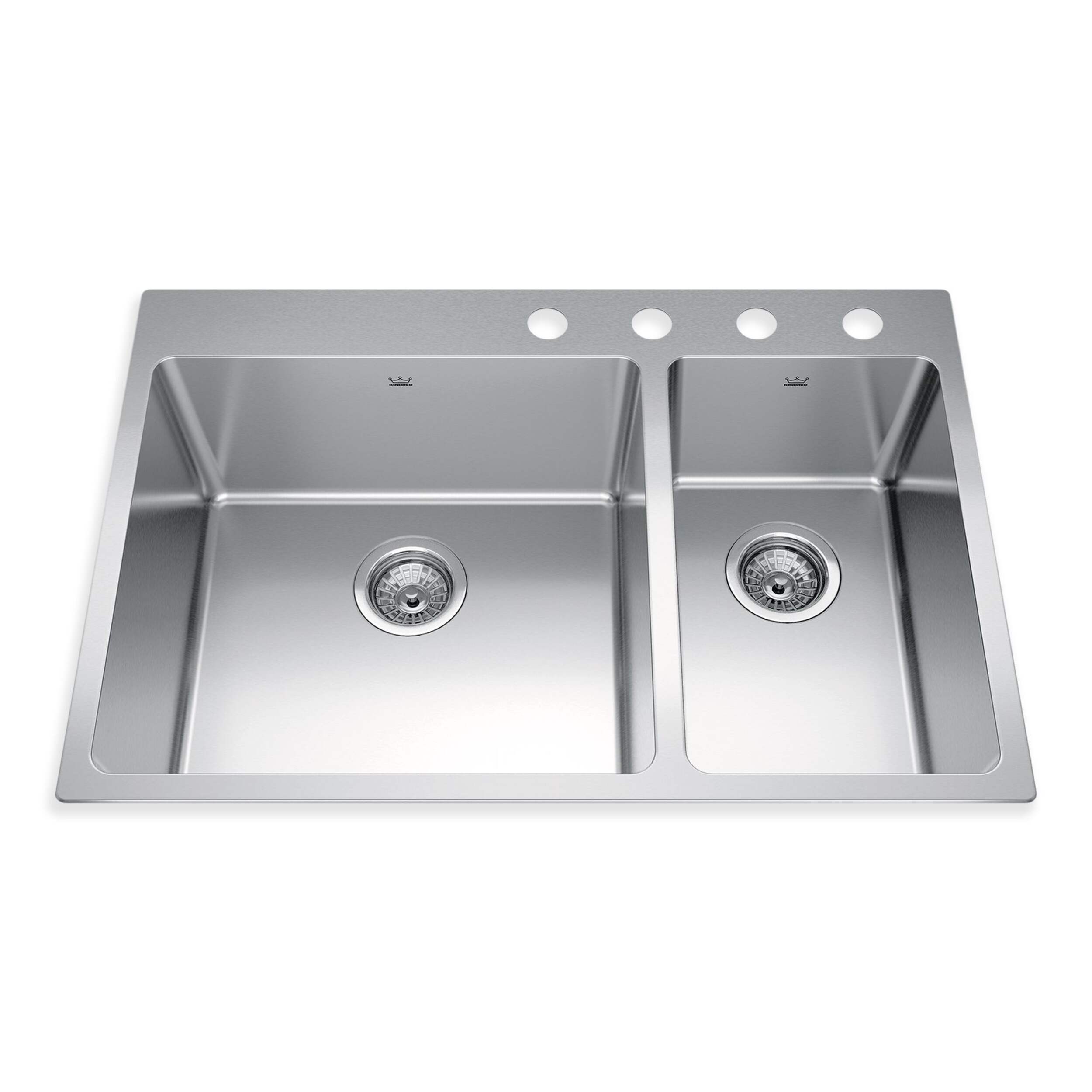 Kindred Brookmore Drop in Combination Bowl 4-Hole Kitchen Sink, 30.8-in x 20.9-in x 9-in, Stainless Steel Overhead_Plunge