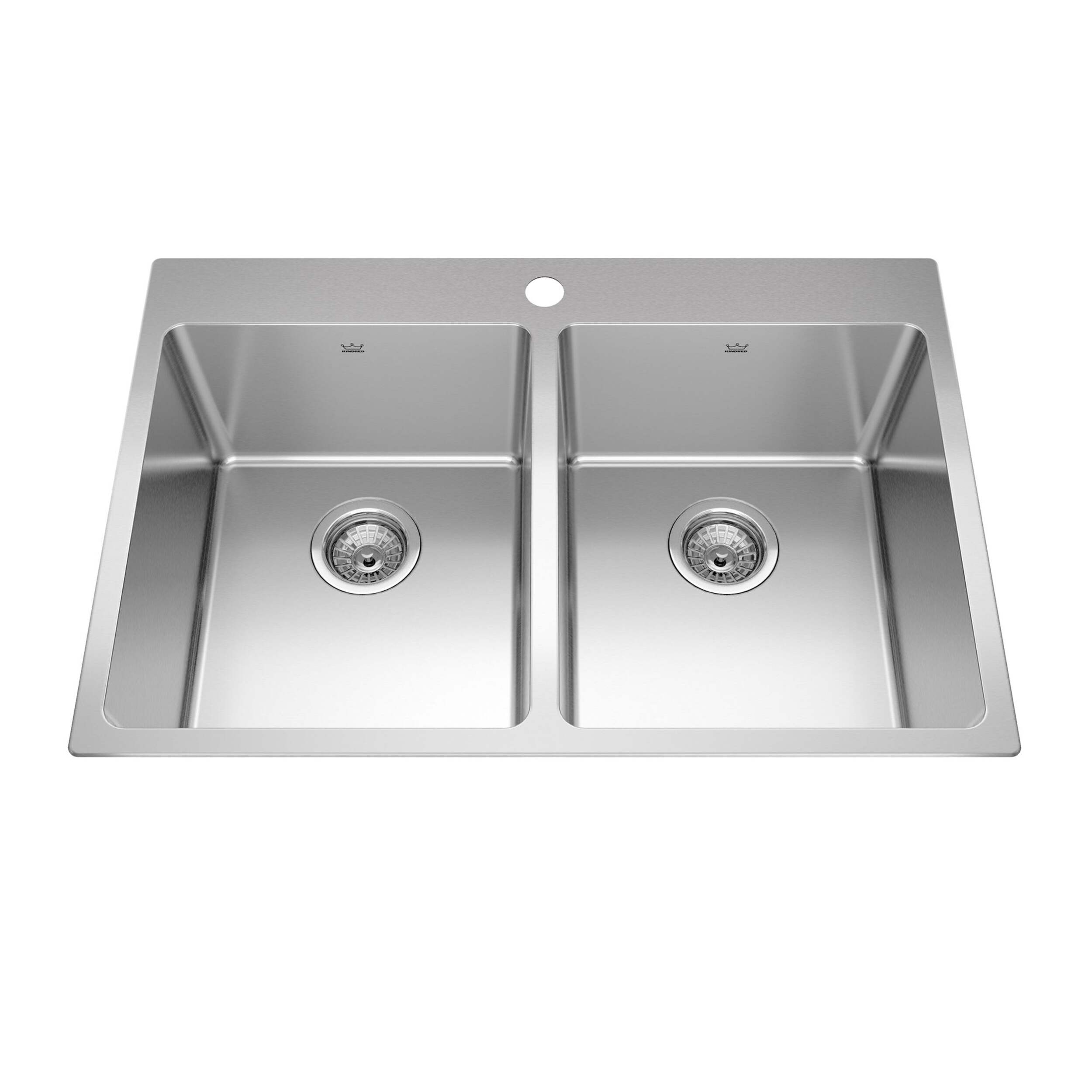 Kindred Brookmore Drop in Double Bowl 1-Hole Kitchen Sink, 30.8-in x 20.9-in x 9-in, Stainless Steel Overhead_Plunge