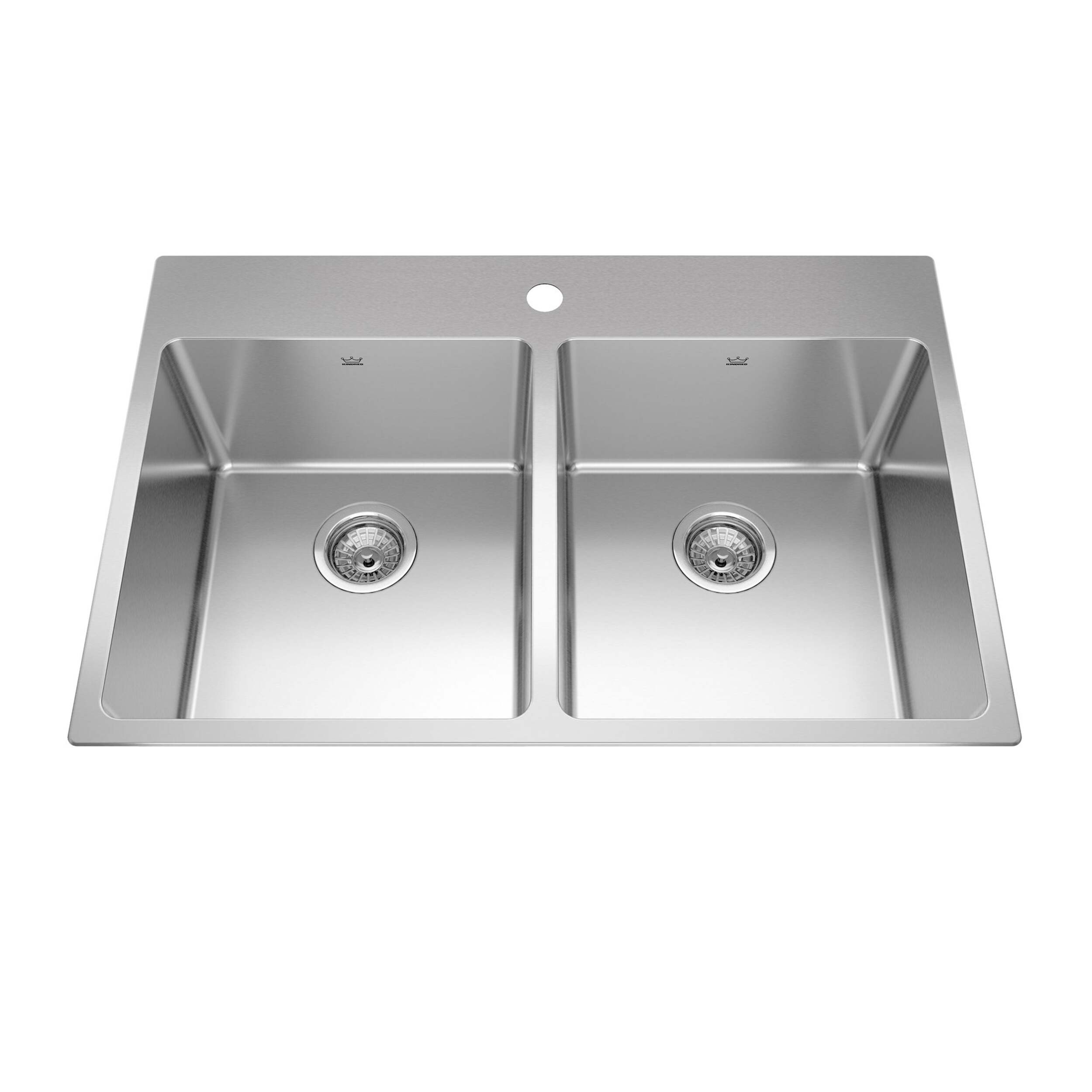 Kindred Brookmore Drop In Double Bowl 1-Hole Kitchen Sink, 32.8-in x 22-in x 9-in, Stainless Steel Overhead_Plunge